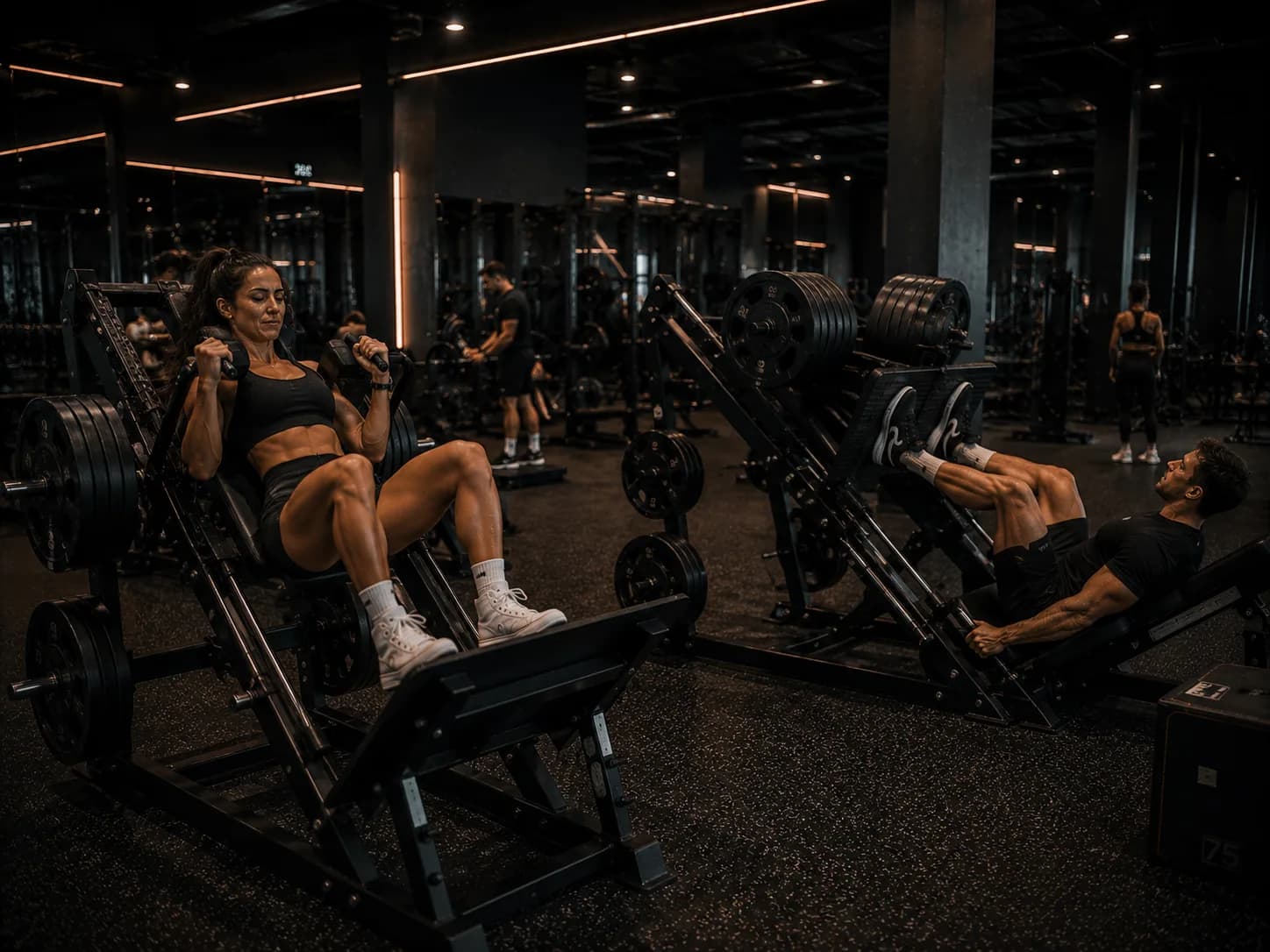 Plate-loaded hack squat machine at Inception Gym Christchurch for quad training